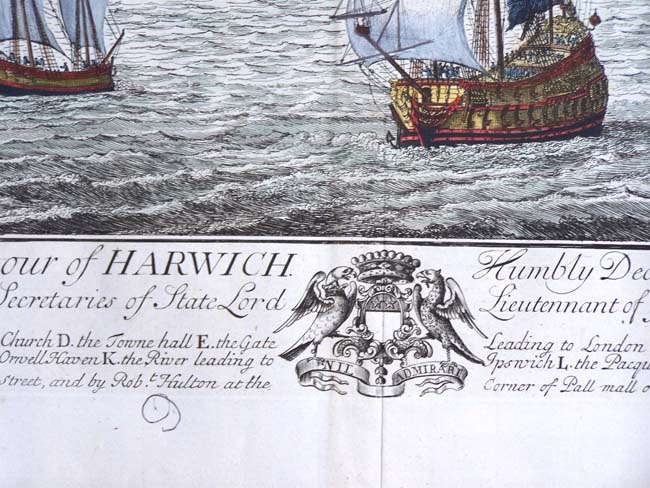 A fine 18th century Copper plate engraving entitled "A Prospect of Harwich" published by John Kip c. 1730. — image 3